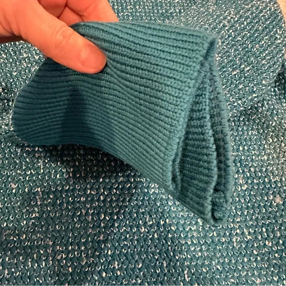St John Teal Blue Wool Blend Woven Knit Sweater Size Medium - Picture 3 of 9